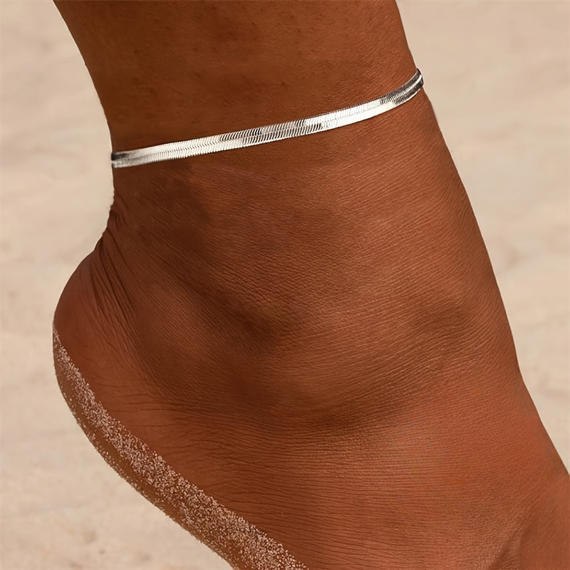 

925 Sterling Silver Plated Elegant Style Ladies Flat Snake Bone Anklet, Blade Chain, Women's Sexy Ankle Nude Chain, Delivery Gift Box Set