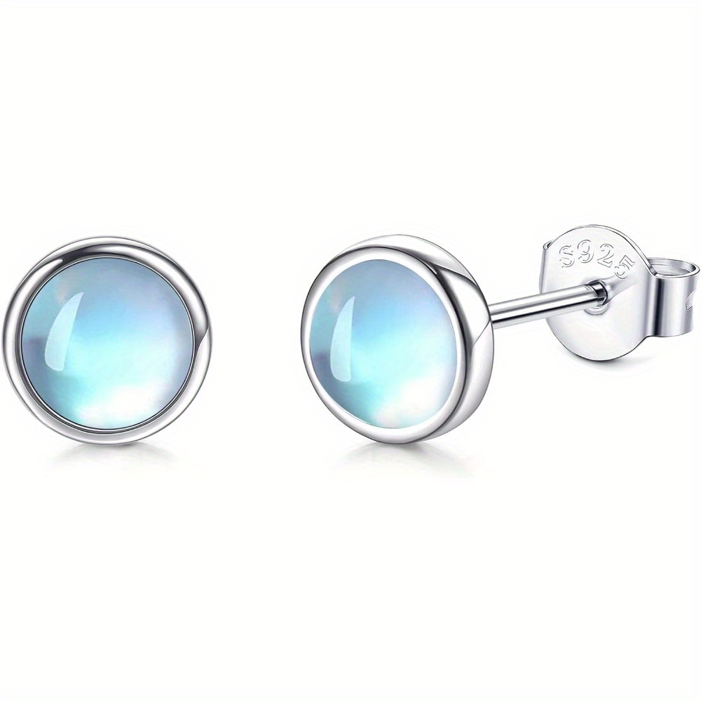 Image of 1 Pair 925 Sterling Silver Stud Earrings For Women, Turquoise Black Earrings For Sensitive Ears, Round Synthetic Gemstone Stud Gifts For Christmas And Valentine's Day, 3g/0.11oz