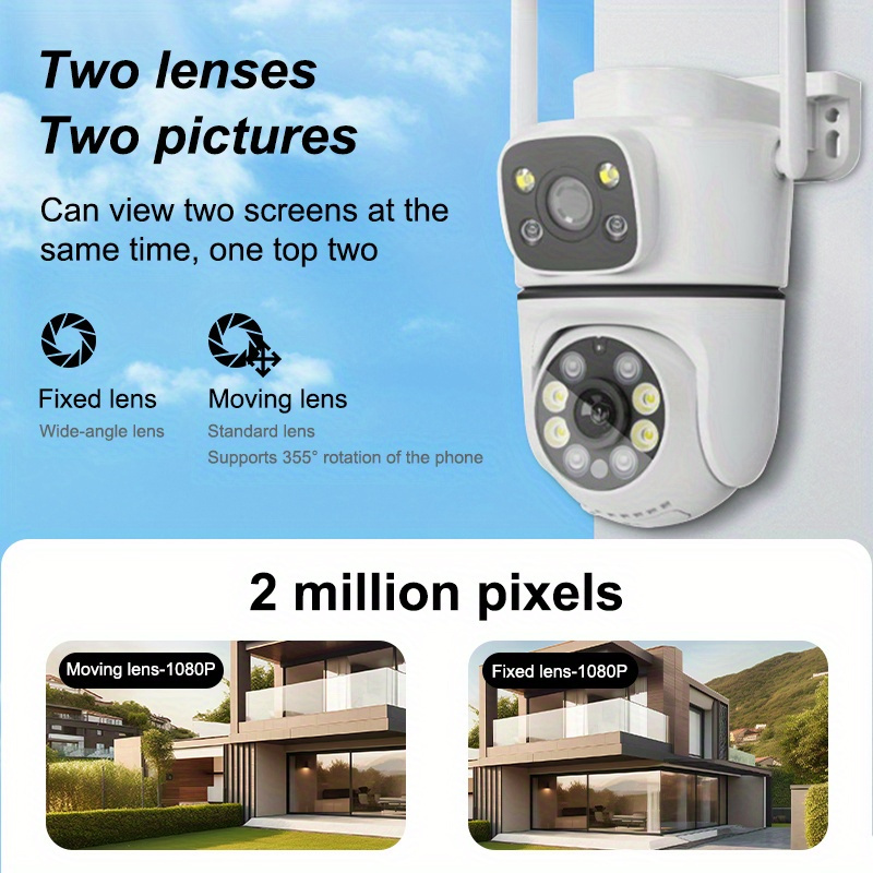 1pc Teruhal 1080p HD Wireless Security Camera, Dual Lens, Pan Tilt, Night Vision, Motion Detection, Two-Way Audio, IP66 Waterproof, WiFi Enabled, USB Powered, Smartphone Compatible, Indoor/Outdoor Surveillance details 4