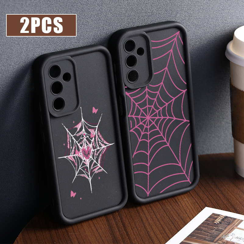 

2-pack Silicone Phone Cases For Samsung Galaxy With Spider Web Design - Shockproof Matte Finish Soft Back Covers, Durable Protective Cases For Various Galaxy Models - Gift-ready Accessories
