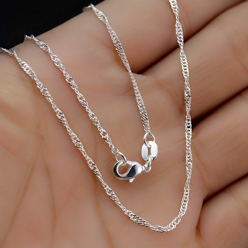 

Sterling Silver Elegant 2mm Water Wave Chain Necklace, 16-30 Inches Adjustable, Luxurious Style For Wedding & Engagement Jewelry - Diy Necklace Option