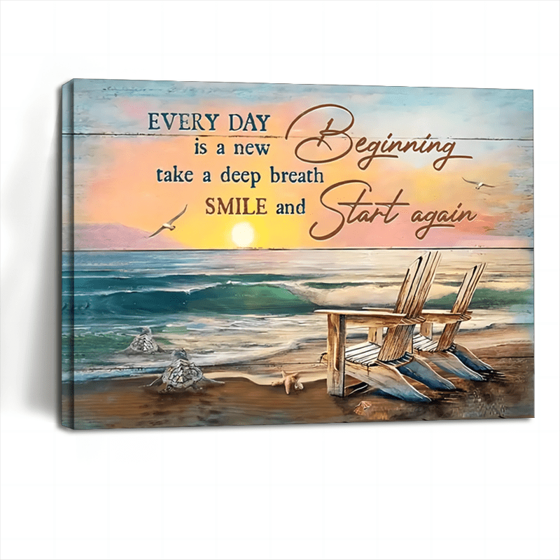 

1pc Wooden Framed Canvas Painting Turtle Beach Wall Art Beach Pictures Wall Decor Inspirational Quotes Wall Art Prints, For Home Decoration, Living Room & Bedroom, Gift For Her Him