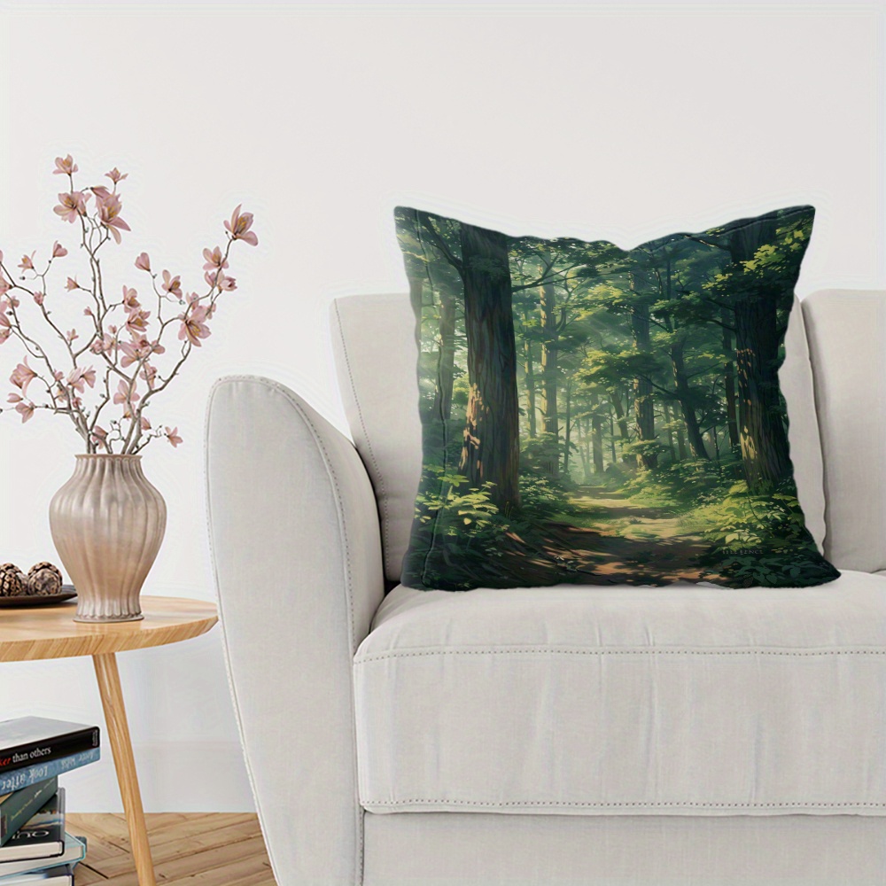 

Forest Scene Double-sided Print Throw Pillow Cover 18" X 18" - Polyester Short Plush, Dry Clean Only, Contemporary Style, Woven For Bedroom And Living Room - Pillow Insert Not Included