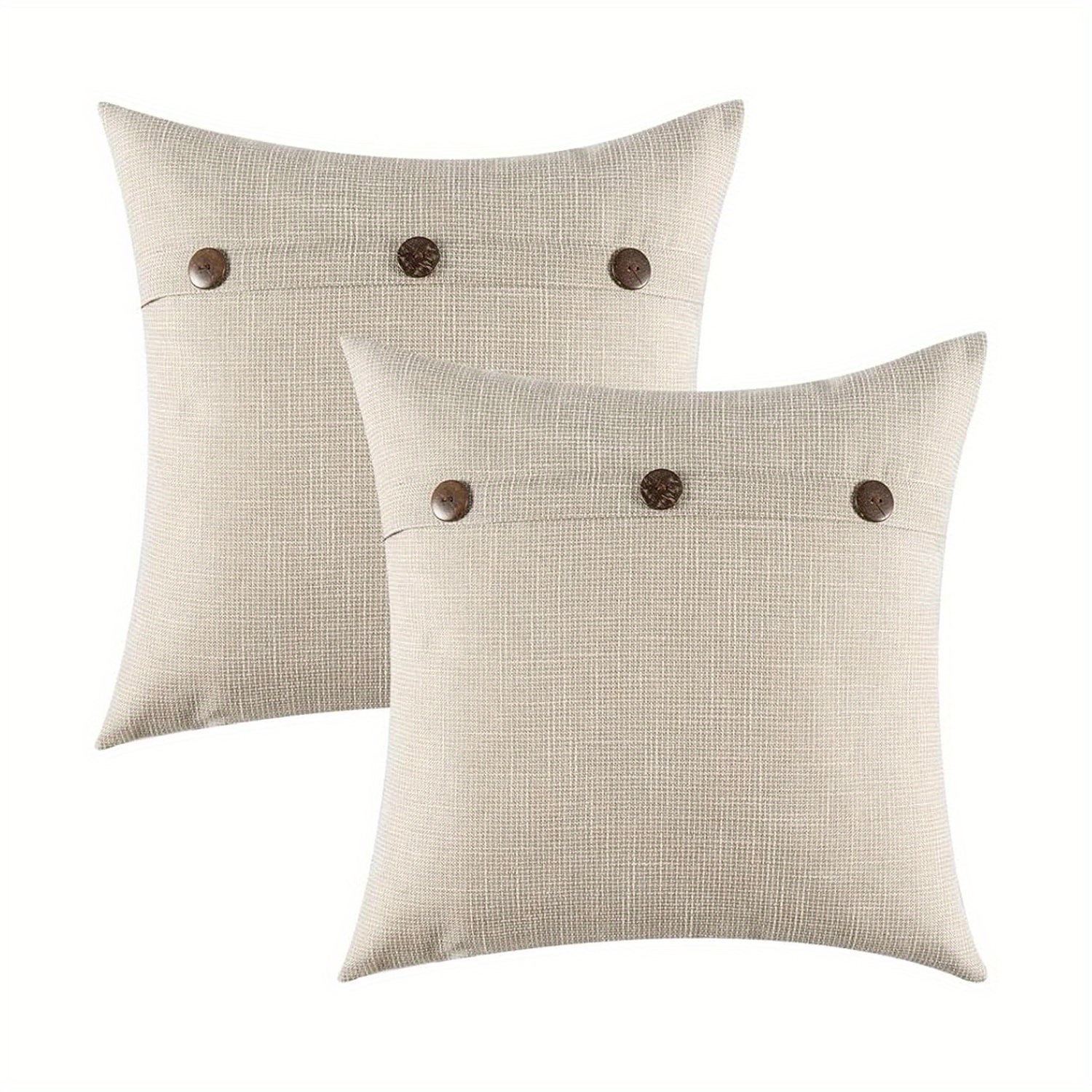 

2 Pack Decorative Linen Throw Pillow Covers Cushion Case Triple Button Vintage Farmhouse Pillowcase For Couch Sofa Bed 16 X 16 Inch Beige