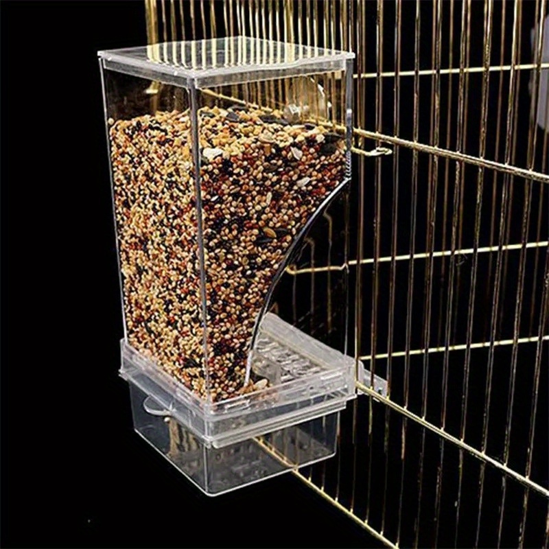 

Easy-clean Acrylic Bird Feeder - No Mess, Automatic Seed Dispenser For Small & Medium Parakeets And Parrots, Transparent Cage Accessory