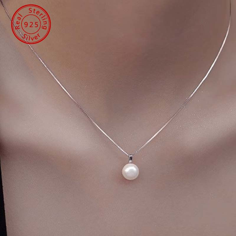 

7mm Single Pearl Freshwater Pearl Pendant S925 Silver Dainty Necklaces Jewelry Gift For Men Boys