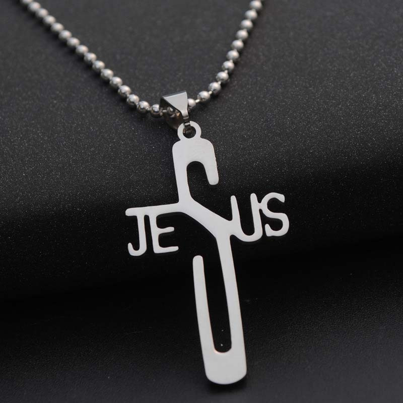 2pcs silver polished stainless steel     cross pendant men necklace with chain jewelry details 3