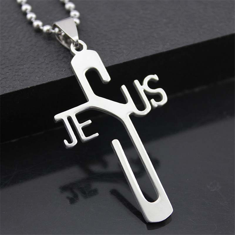 2pcs silver polished stainless steel     cross pendant men necklace with chain jewelry details 0