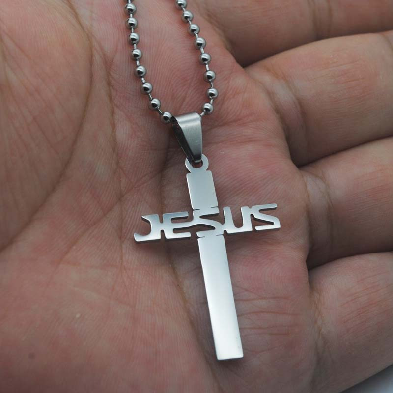 2pcs silver polished stainless steel     cross pendant men necklace with chain jewelry details 4