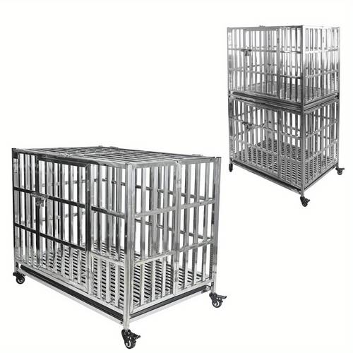 37 42 47 inch stackable heavy duty dog kennel pet stainless steel crate cage for small dogs with tray foldable portable for animal out door travel