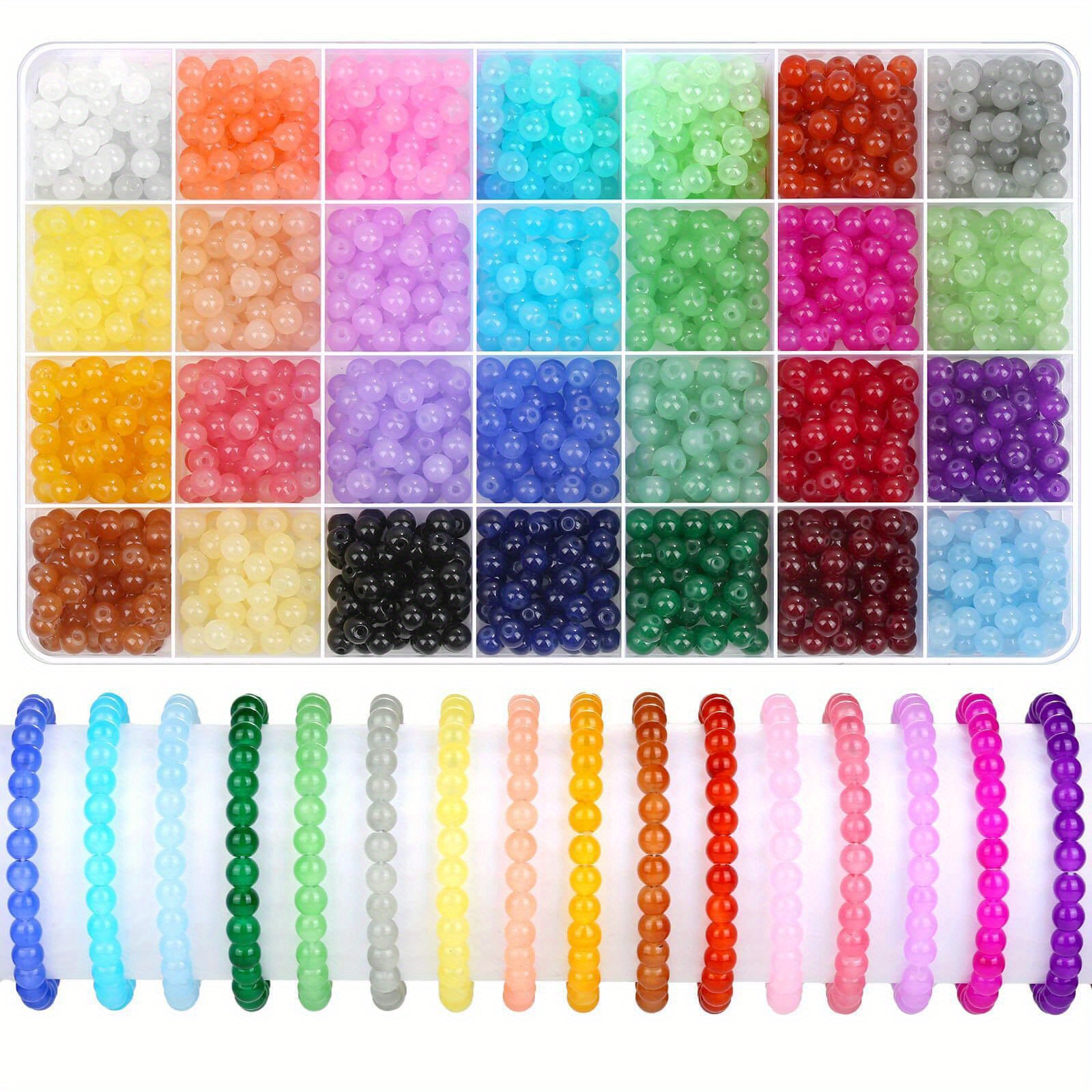 

24grids Glass Jelly Double Assembled Round Bead Box Set, Handmade Diy Bracelet Necklace, Glass Bead String