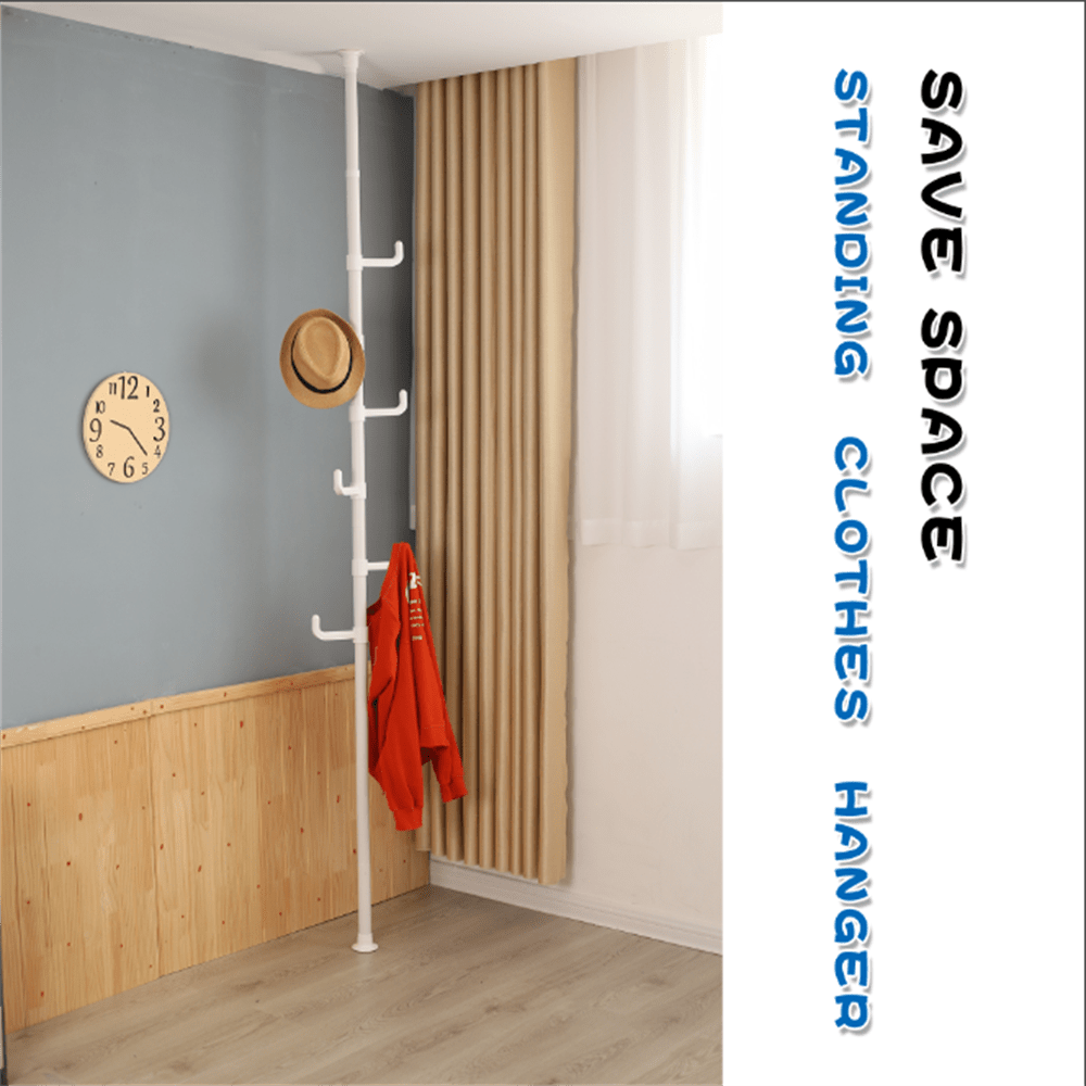 Adjustable Laundry Pole Clothes Drying Rack Coat Hanger Floor to Ceiling  Tension Rod