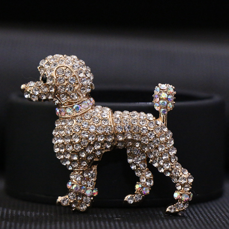 

Rhinestone Poodle Brooch Pin, Vintage Elegant Style Animal Jewelry, Small Dog Lapel Pin For Clothing Accessories