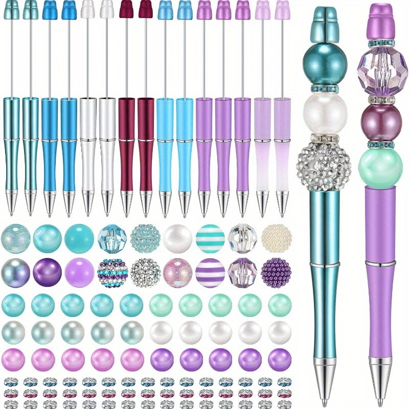 

1pc, 15pcs Plastic Ballpoint Pen + 45pcs Combination Beads Beads + 45pcs Spacer Beads Round Ballpoint Pen Set Party Gift Office Supplies