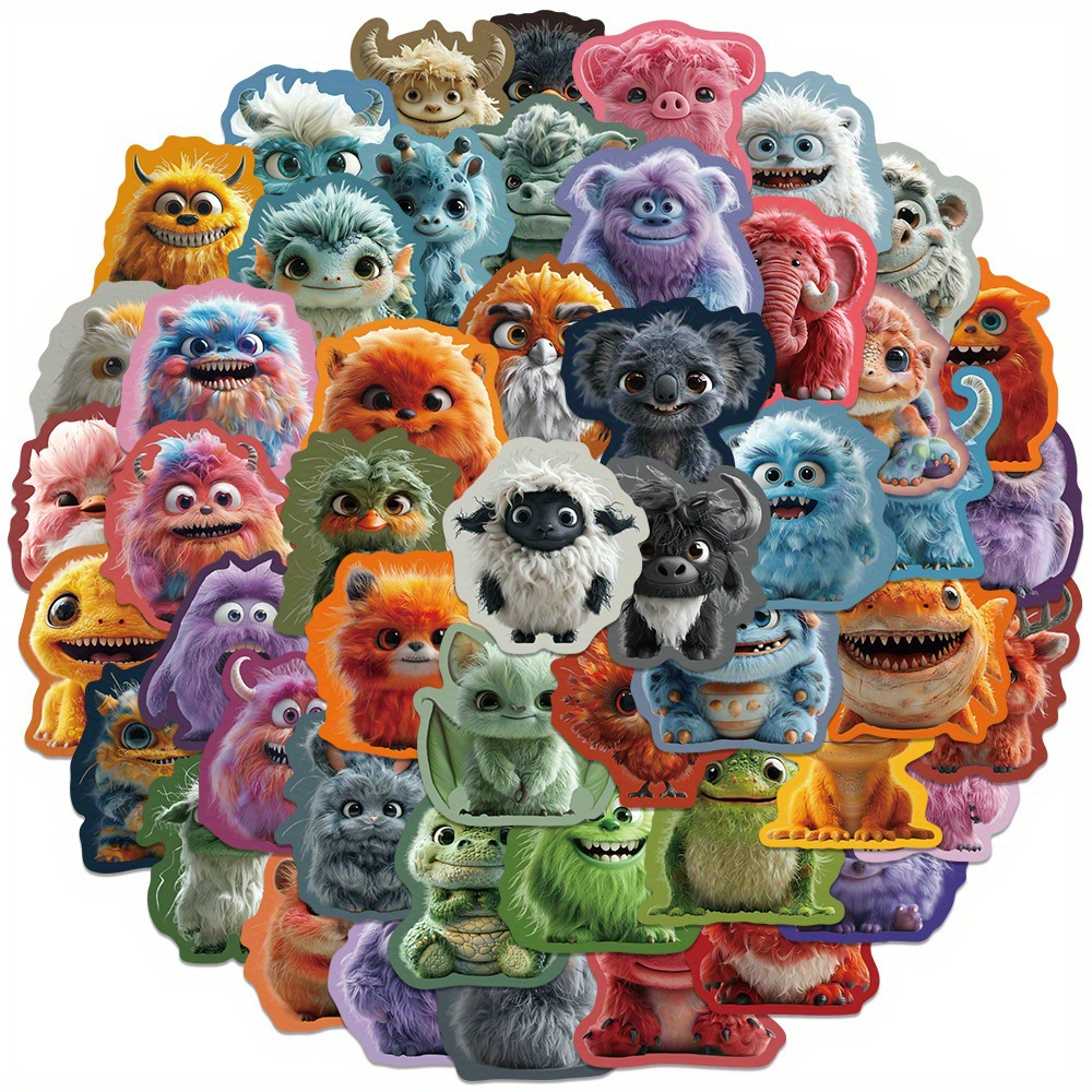 50pcs Plush Toys Monster Aesthetics Stickers Ins Doodle Cartoon Art Cute Cool Deacls Pack Decoration Suitcase Water Bottle Diy Laptop Skateboard Luggage Party Gif