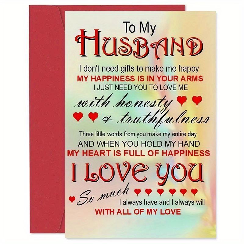 

1 Pc Romantic Love Greeting Card For Husband, 4.7"x7.1", Heartfelt Message, Best Gift For Anniversary, Birthday, Special Occasions - Timeless Keepsake