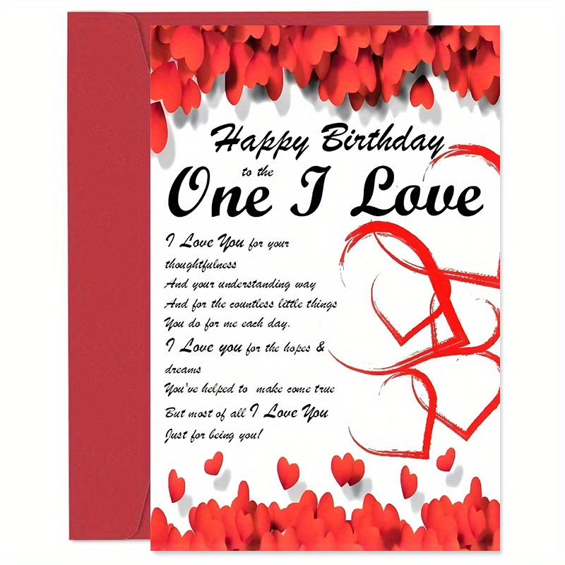

1 Pc Romantic Love Birthday Greeting Card With Envelope, Heart-themed Best Wishes Note For Him/her, Ideal For Spouse, Sibling, Friend, Milestone Celebrations - Blank Inside For Personal Message