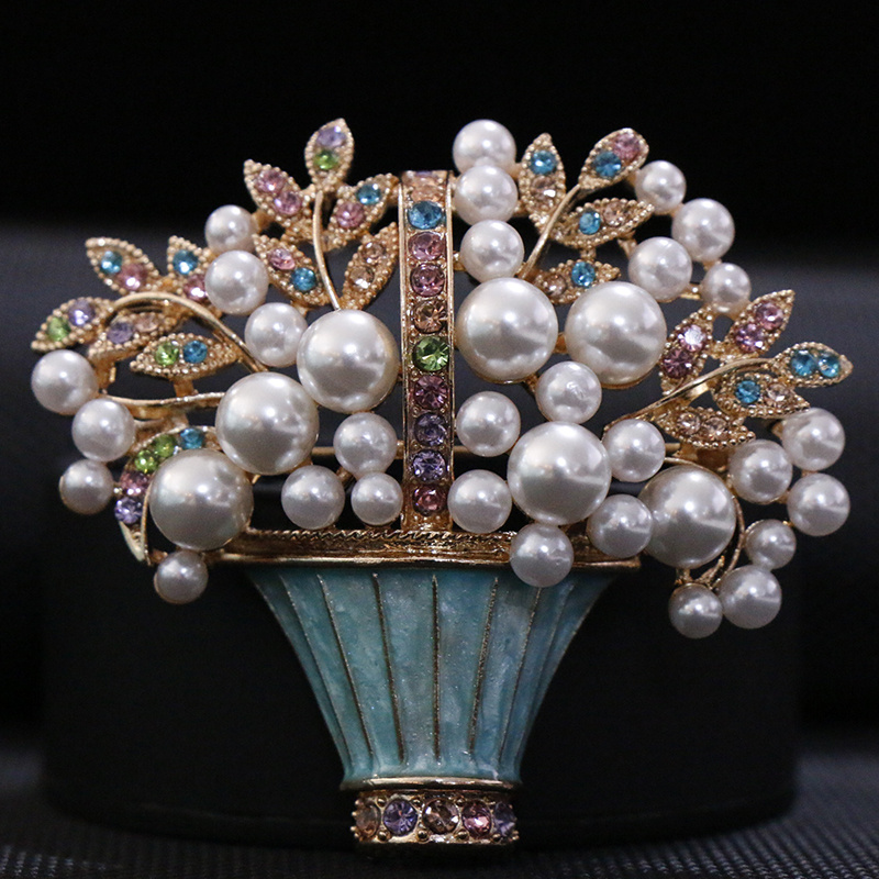 

Elegant Rhinestone & Faux Pearl Flower Brooch - Chic Potted Plant Design, Perfect For Women's Fashion Accessories Jewelry Sets For Women Floral Dresses For Women