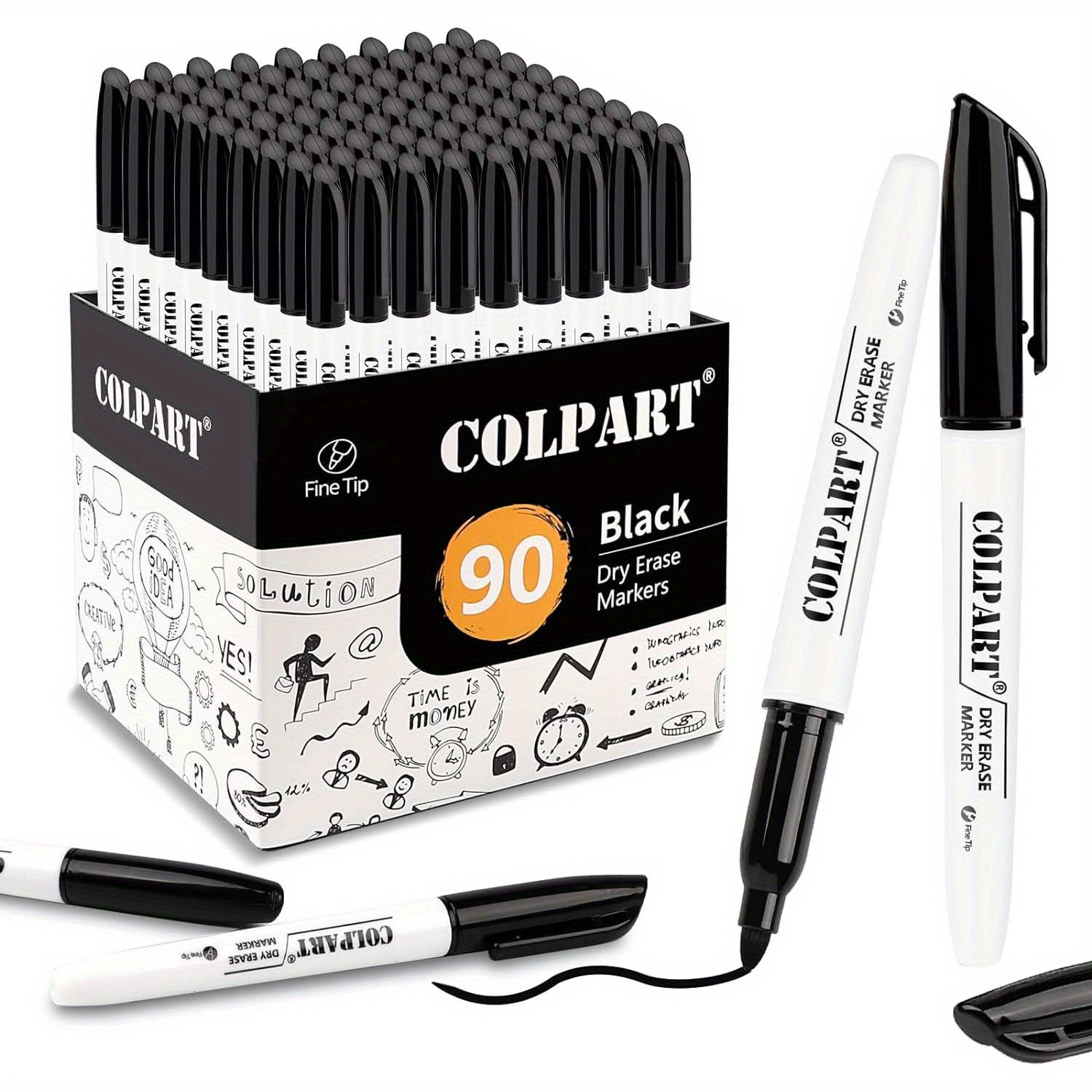 

Dry Erase Markers Fine Tip - Pack Of 90 Black Whiteboard Markers Bulk With Low Odor White Board Markers Dry Erase For School, Office, Home, Work Board&calendar, Reflector Christmas Gift