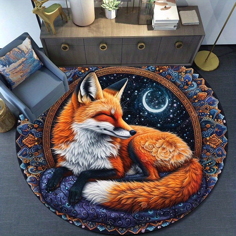 

Luxurious Crystal Velvet 3d Mandala Fox Round Rug - Anti-slip, Soft Polyester Carpet For Living Room & Bedroom Decor Rugs For Living Room Living Room Rug