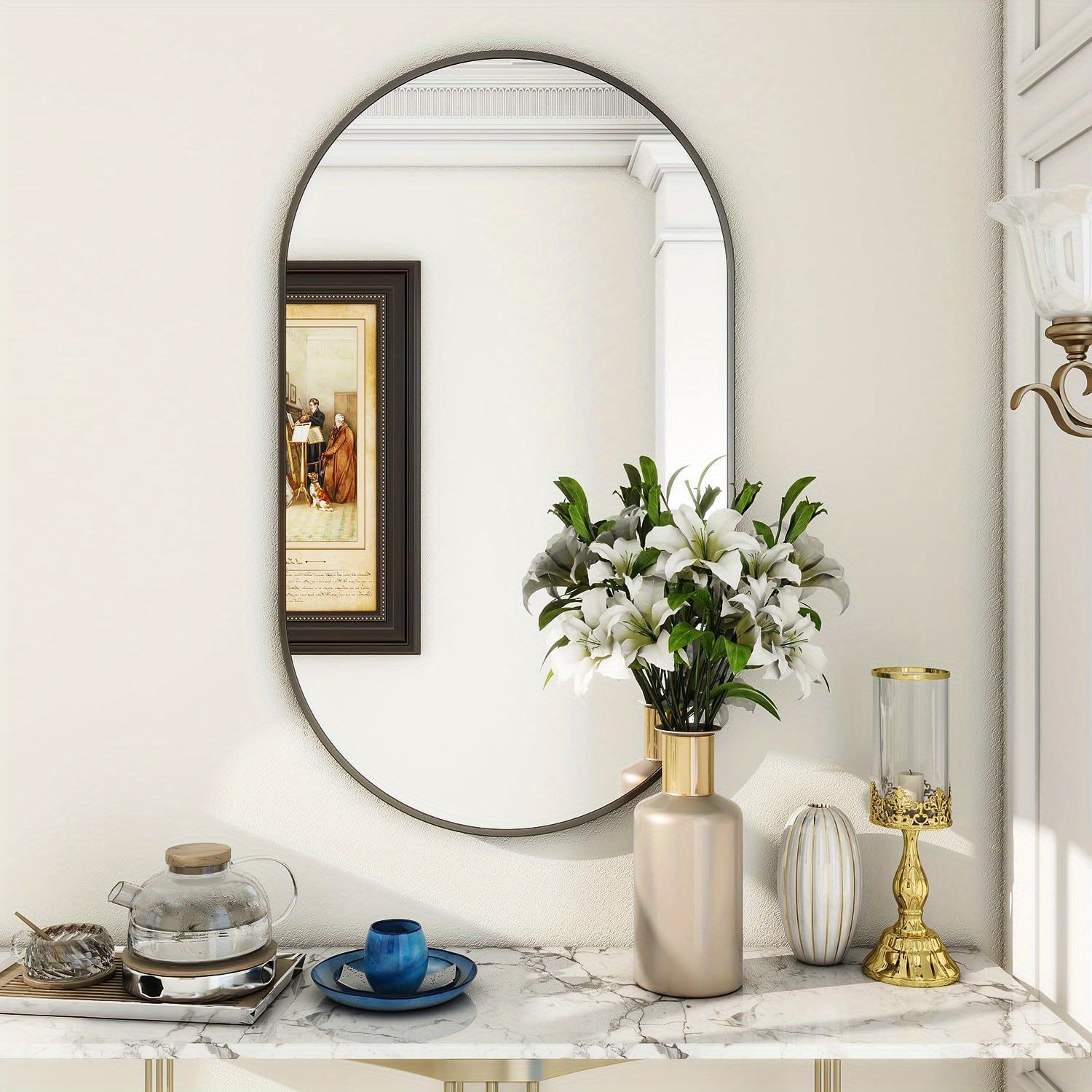 

Wall Mounted Mirror, 22"x38" Oval Bathroom Mirror, Vanity Wall Mirror W/metal Frame For Vertical & Horizontal Hang, Ideal For Bedroom, Entryway, Living Room