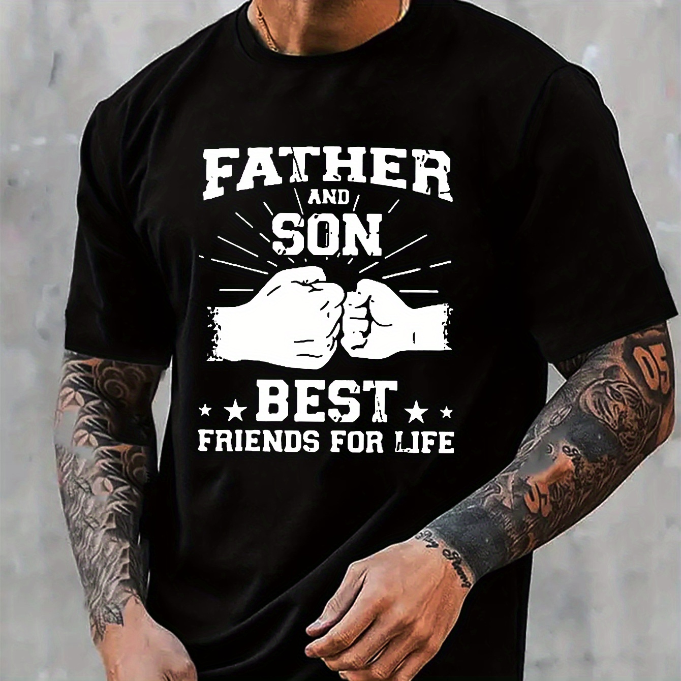 

Father's Day Gift, "father And Son, Best Lifetime Friend" Alphabet Print Crew Neck Short Sleeve T-shirt For Men, Casual Summer T-shirt For Daily Wear And Vacation Resorts