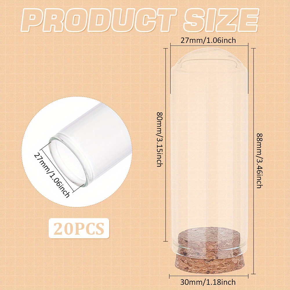 1bag 20pcs Empty Glass Test Tubes With Cork Stopper Bead Container Wishing Bottle Tube Clear 88x30mm
