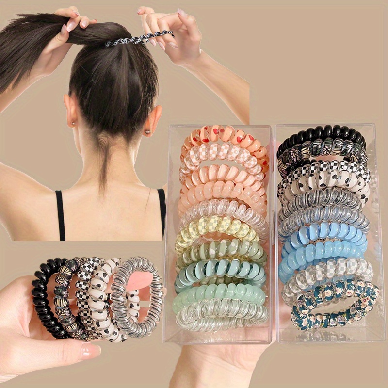 

5-piece Boho Chic Spiral Hair Ties Set - Colorful, High Elasticity Ponytail Holders For Women & Girls