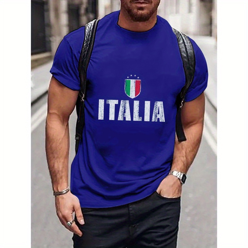 

italy" Alphabet Print Crew Neck Short Sleeve T-shirt For Men, Casual Summer T-shirt For Daily Wear And Vacation Resorts