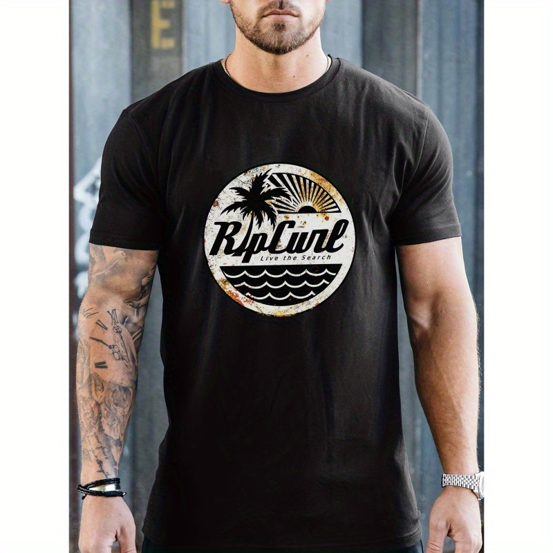 

Coconut Tree Print Men's Round Neck Top Simple Versatile Casual Fashion Skin-friendly Breathable Tee New Classic Trendy Short Sleeve Sports T-shirt For Spring Summer Daily Commute