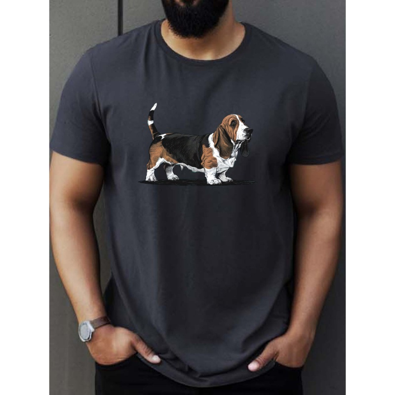 

Cute Basset Hound Print Tee Shirt, Tees For Men, Casual Short Sleeve T-shirt For Summer
