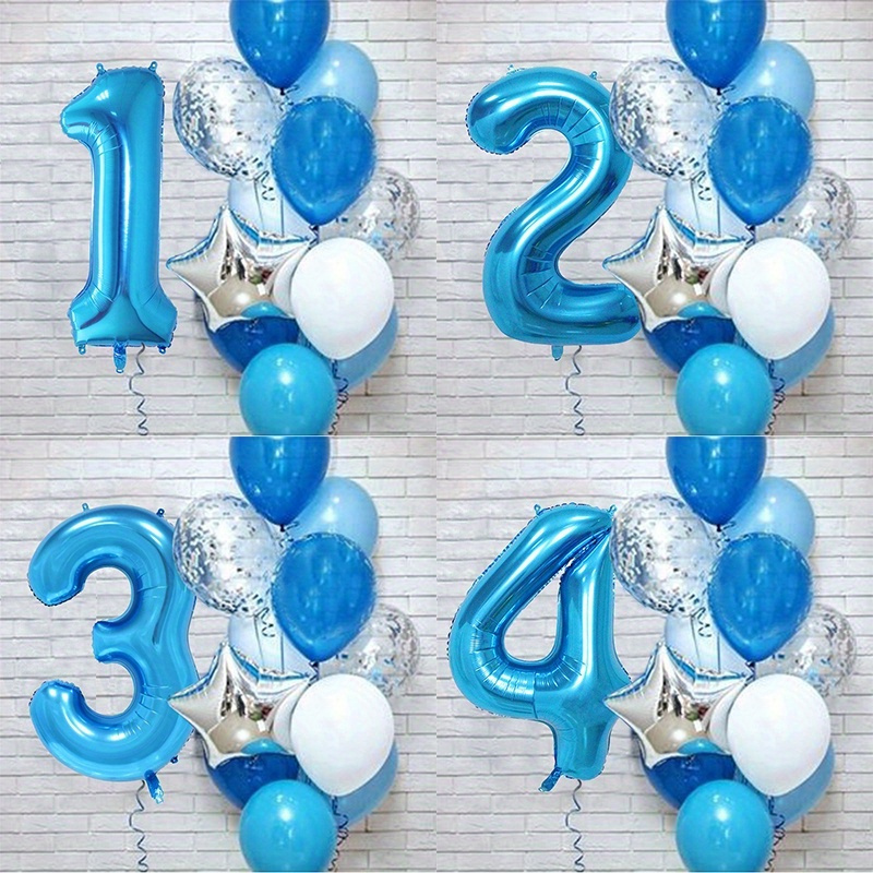 

12-piece Blue Number Balloon Set For Birthdays, Weddings & Anniversaries - Durable Aluminum Foil, Perfect For Party Decorations