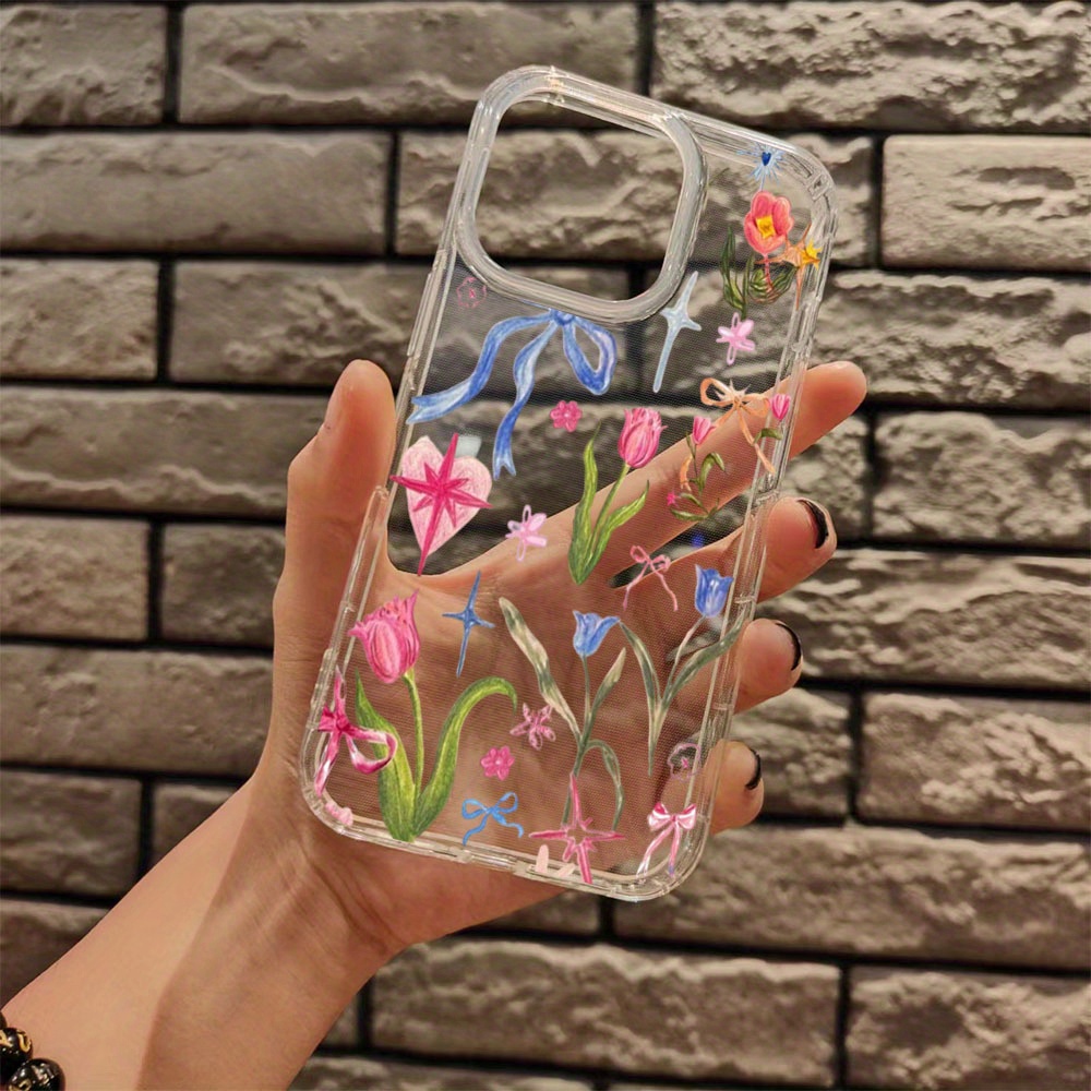 

Clear Colorful Flowers And Bow Phone Case Summer Fresh Vibes For 11 12 13 14 15 Pro Max Plus Xr Phone Case Tpu Protective Cover Best Gifts For Women Friends Girlfriend