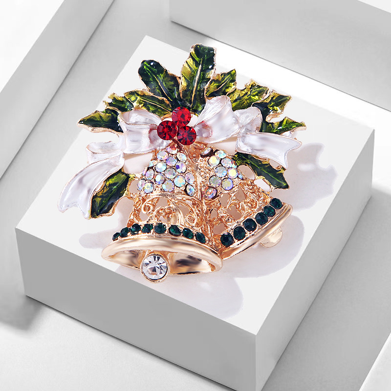 

Luxury Rhinestone Bell Christmas Brooch Pin, Exquisite Rhinestone Festive Accessory, Cute Holiday Badge For Women, Elegant Gift