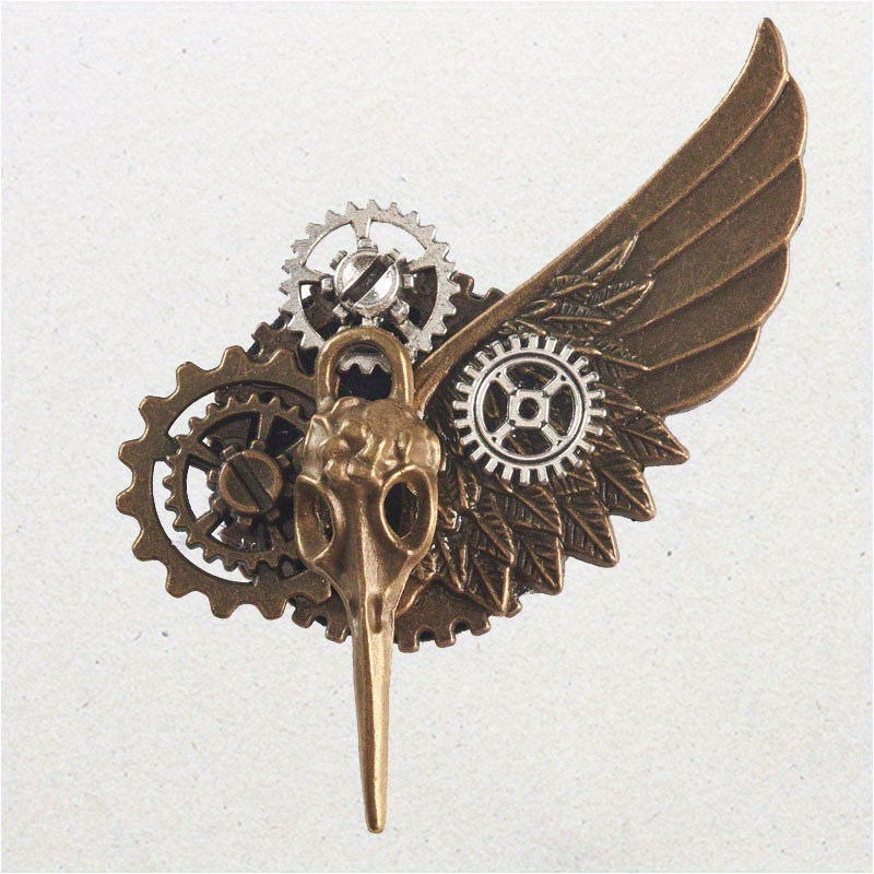 

1pc Bird Bone Gear Brooch, Wings Design, Gothic Pin, Accessories For Men Daily Life Formal Events Performance, Great Gift