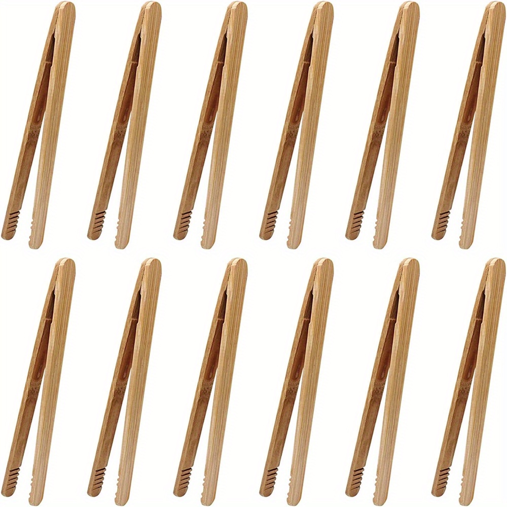 

12pcs/pack , 7 Inch Bamboo Toast Tongs For Serving Pickle Muffin, Cheese Fruits Salad, Toast & Bread, Sturdy And , Not Easy To , Very Lightweight, Easy To Hold And Flip Food