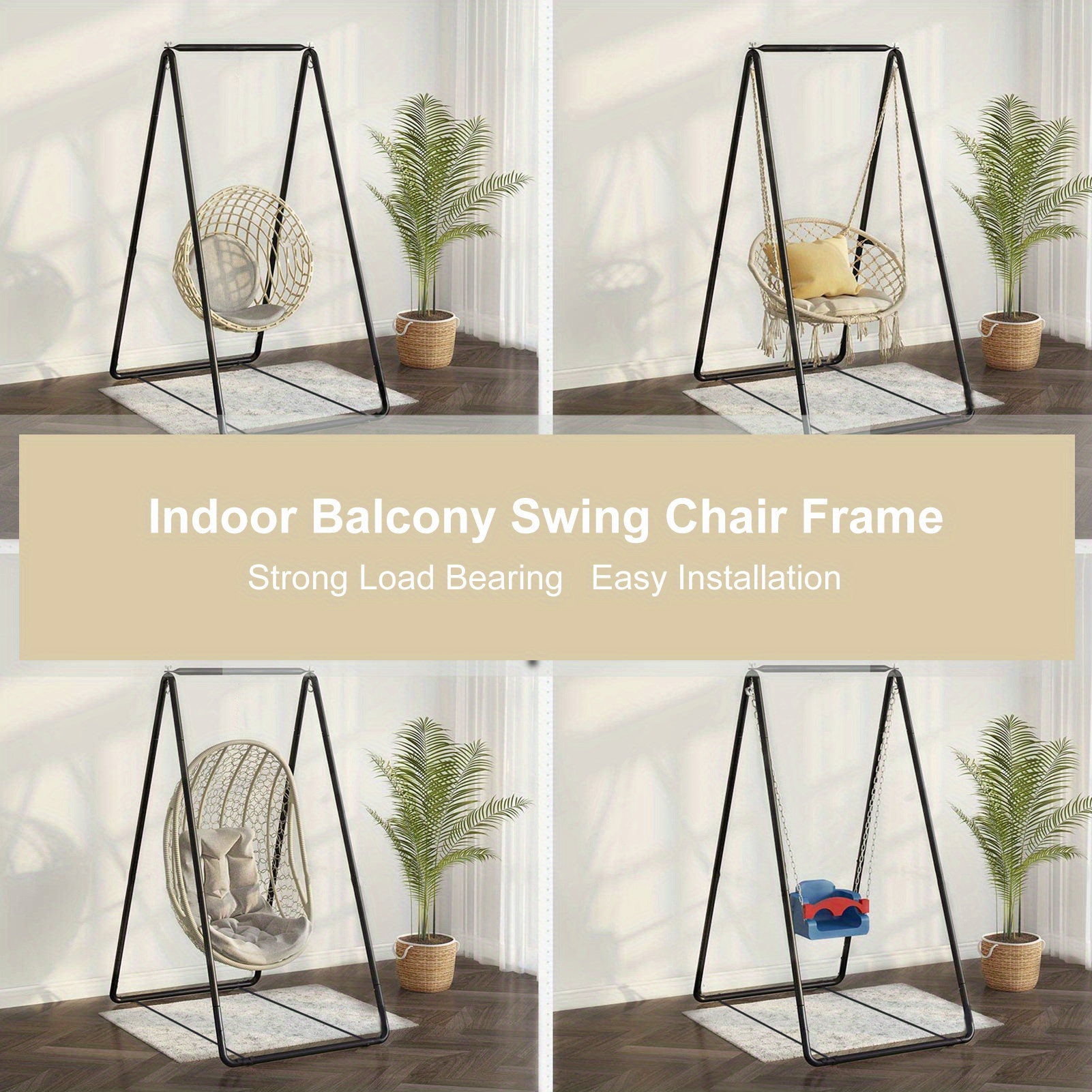 

1 35.46x33.49x57.13 Inch Outdoor Hammock Swing Rocking Chair Cradle Rack Indoor Balcony Gift Swing Chair Hanger (hammock Chair Not Included)
