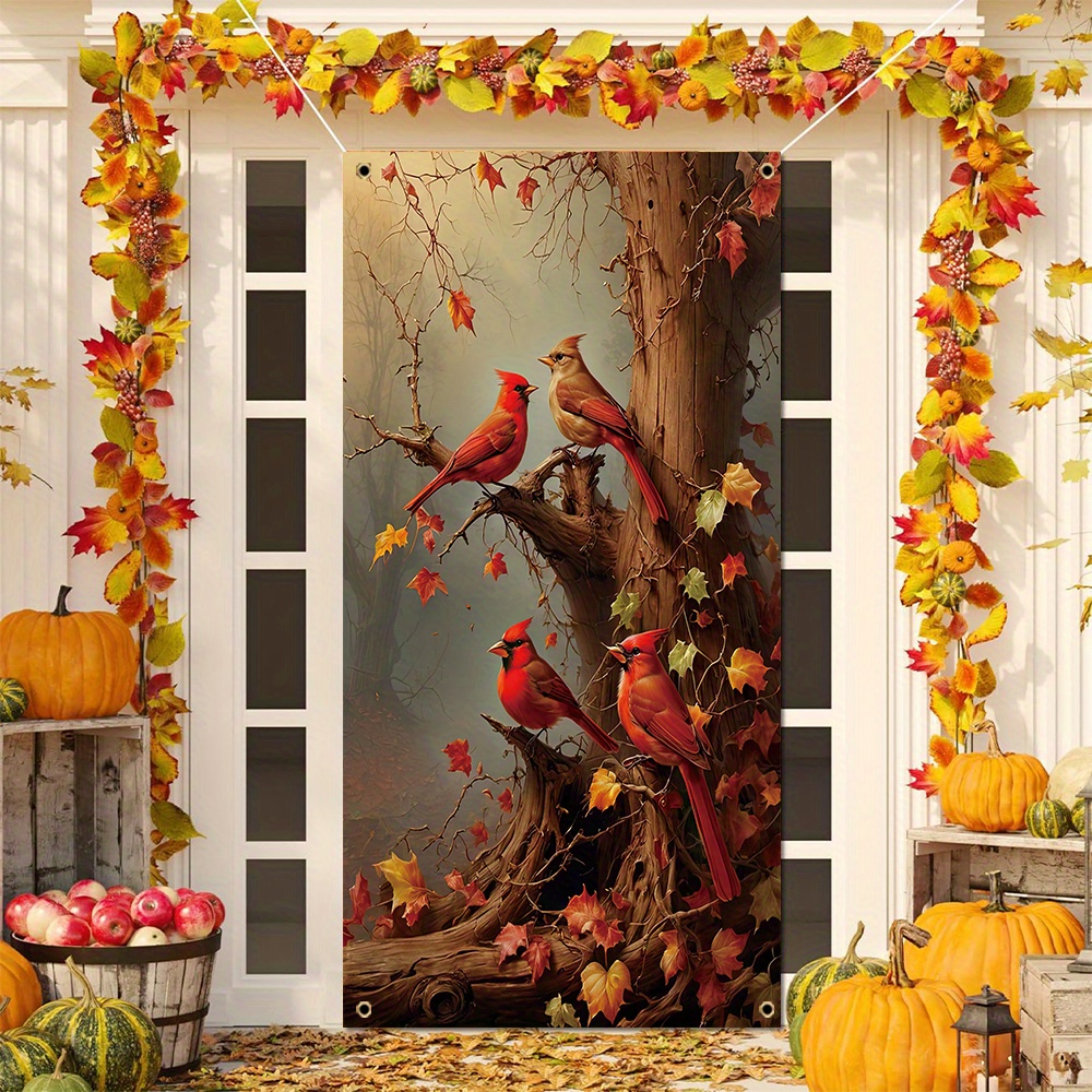 

Festive Autumn Door Hanging: Red Birds On A Tree With Fall Leaves - Perfect For Thanksgiving And Harvest Season Decor