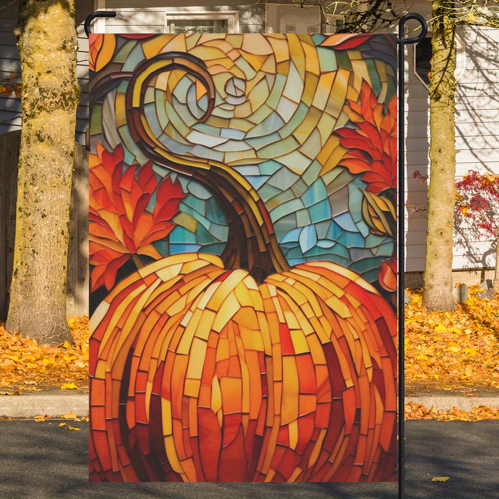 

Autumn Bliss Double-sided Garden Flag - Stained Glass Pumpkin Design, Perfect For Fall & Thanksgiving Decor, Durable Polyester, 12x18in, No Flagpole Needed
