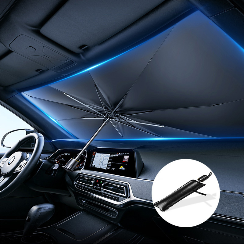TEMU Uv Protection Car Sunshade Umbrella, Heat Reduction Portable Foldable Windshield Sun Visor For Most Vehicles, Blocker With Effect
