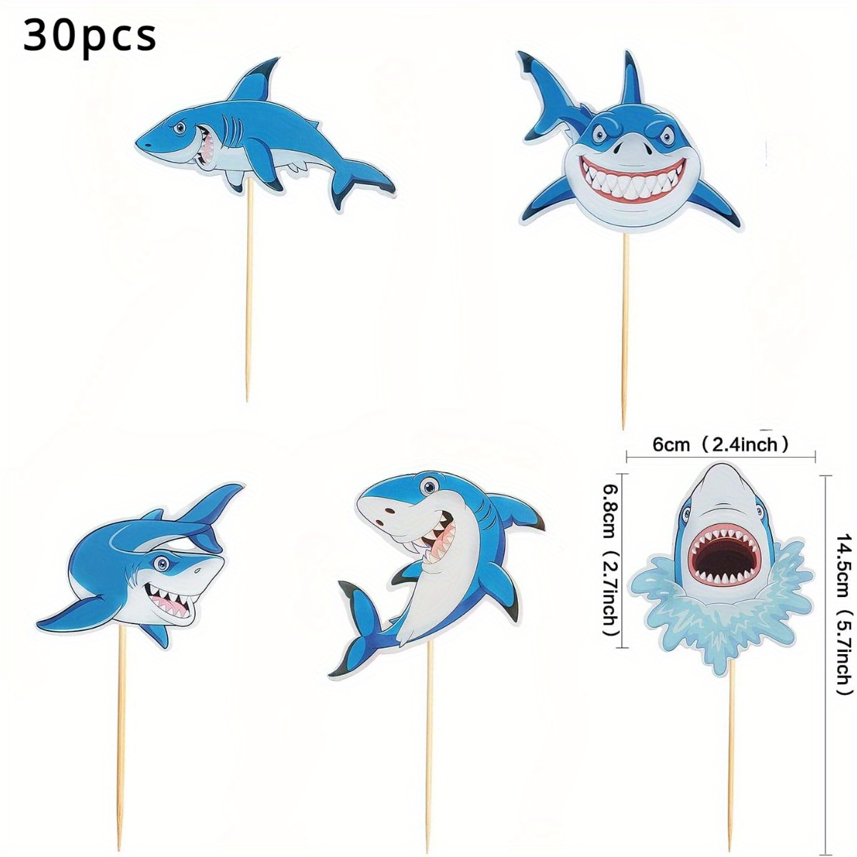 30pcs Shark Cupcake Shark Cake Picks Ocean Sea Cupcake Shark Cupcake Cake Decorations For Shark Ocean Theme Birthday