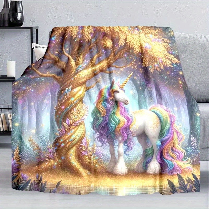 

1pc Blanket - Vibrant, Polyester Throw With And Rainbow Mane Design, For All , Ideal For Sofa, Bed, Office Chair, Travel & Camping