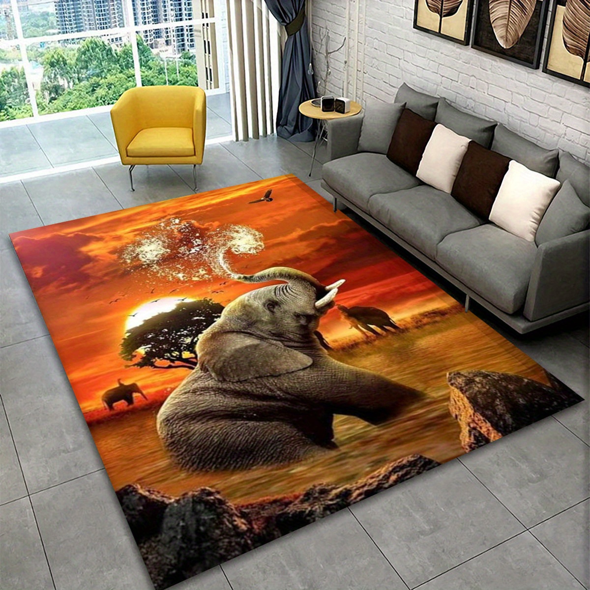 

Elephant Design Area Rug - Polyester Non-slip Absorbent Mat For Gaming, Bedroom & Outdoor, Hand Washable Comfort Home Decor Floor Carpet For Living Room And Bedroom, Durable Runner Yoga Mat
