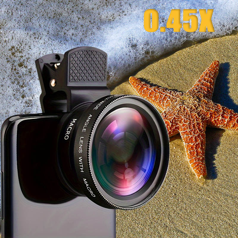 

0.45x 2-in-1 Lens, High Clarity Small Phone Lens, Ultra Wide Angle Macro Cell Phone Universal Lens, Equipped With A Storage Bag, Easy To Carry. Suitable For Outdoor Viewing, Best Choice For Travel.