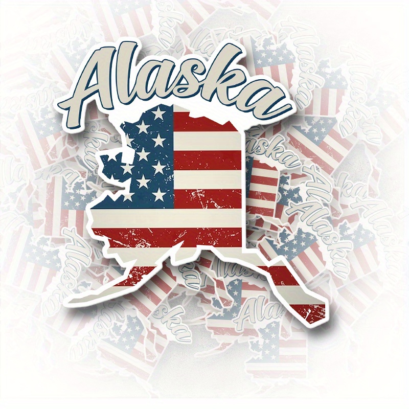 

Vintage American Flag Patriotic Vinyl Decals - Alaska Us State Shaped Map Stickers For Water Bottles, Luggage, Suitcase, Scrapbooking, Computer | Durable Vinyl Material, Single-use