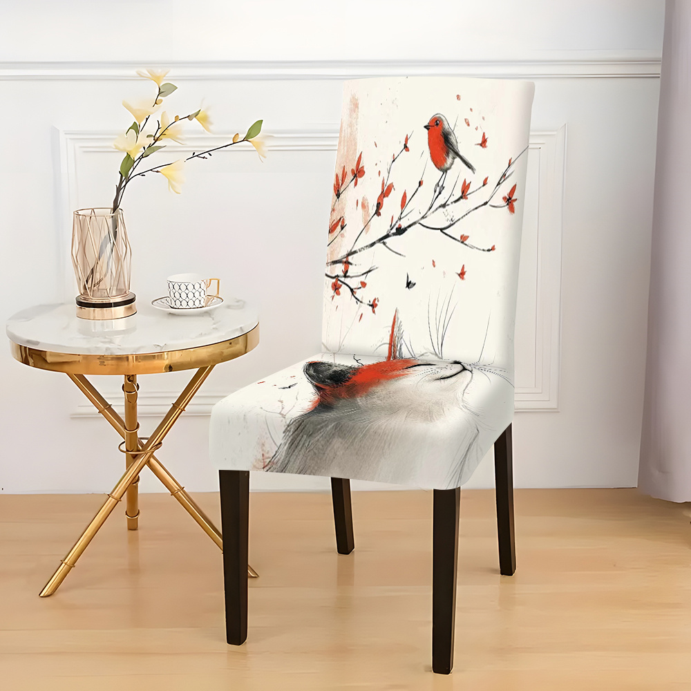 

Jit, 2/4/6pcs Creative Kitty Print Chair Covers, Modern Style, Elastic Fabric, Suitable For All Seasons, Home Use