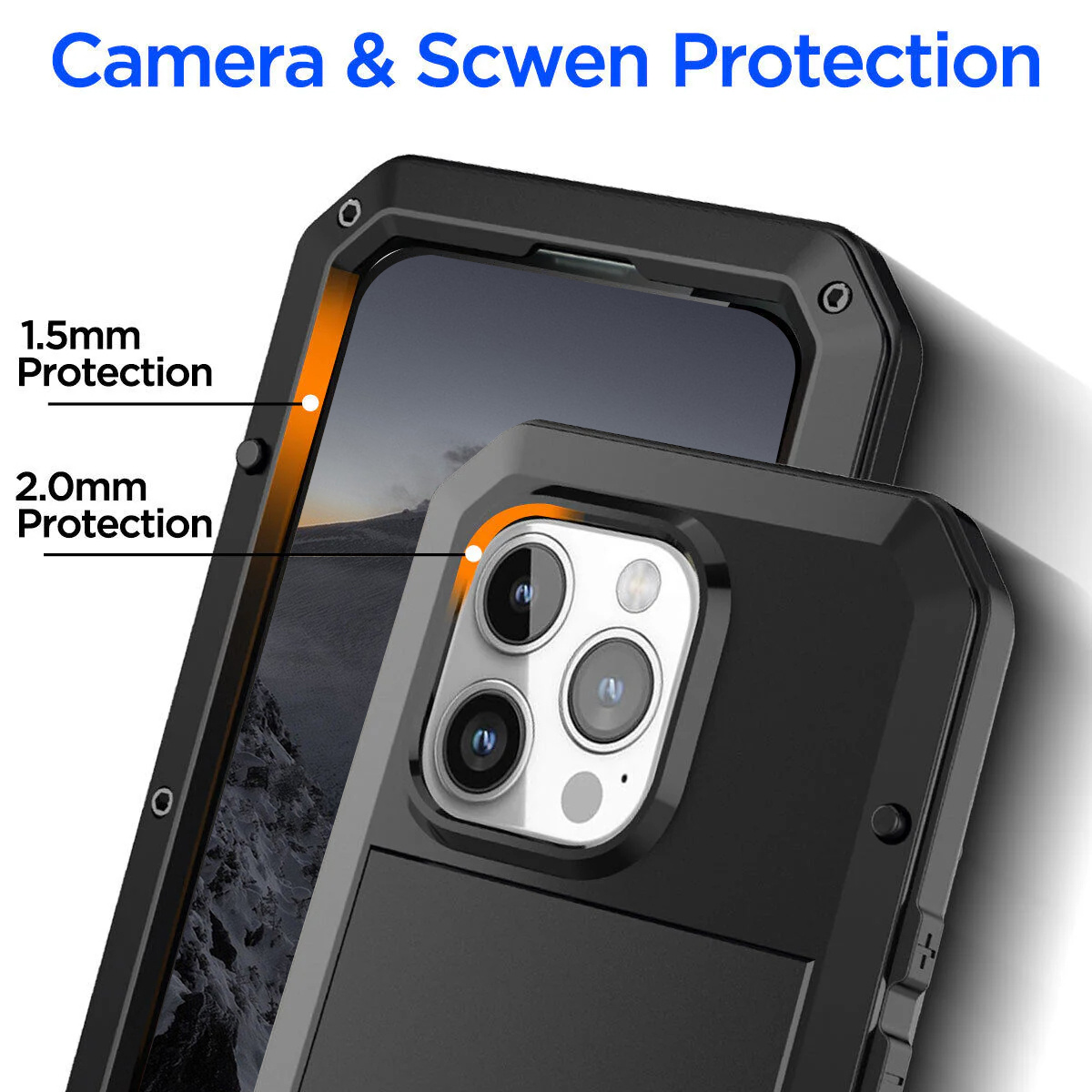 [Tough | Rugged] Heavy Duty Tough Rugged Metal Case For iPhone 16/15/14/13/12/11 Pro Max/15 Plus/14 Plus/12 Mini/13 Mini/XR/XS Max/X/XS/SE 2022/SE 2020/7/8 Plus | 360 Full Body DustProof Protective Cover With Built-in Glass Screen Protector