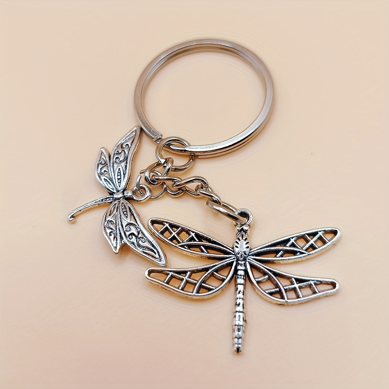 1pc Ancient Silvery Dragonfly Alloy Keychain For Men, Car Keyring Bag Pendant, Fashion Versatile Keyring