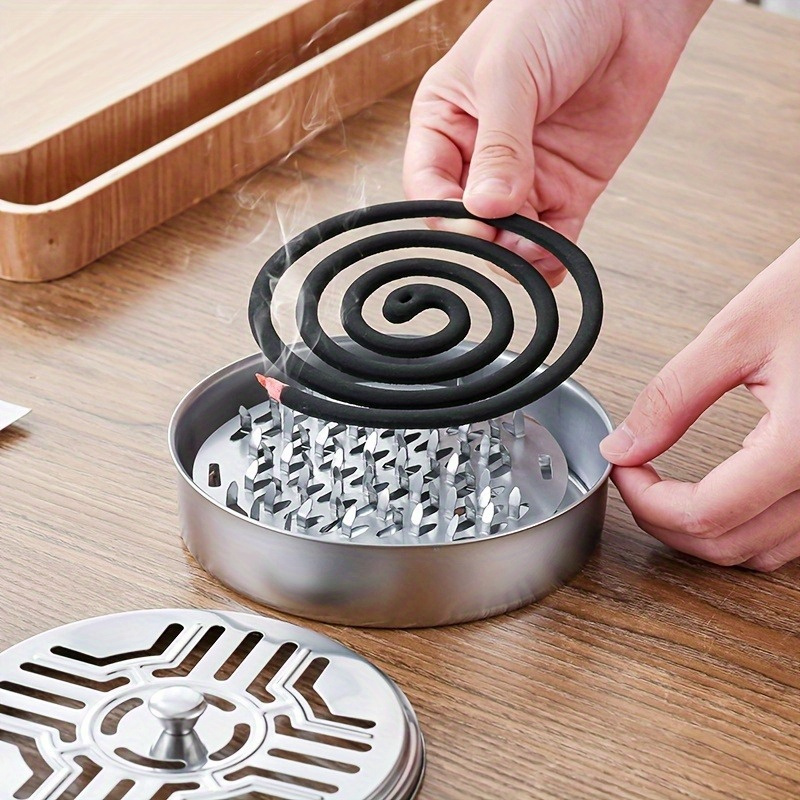 

Portable Stainless Steel Mosquito Coil Holder - Decorative Incense Burner Box With Lid, No-electricity Mosquito Repellent Stand, Suitable For Home & Outdoor Use