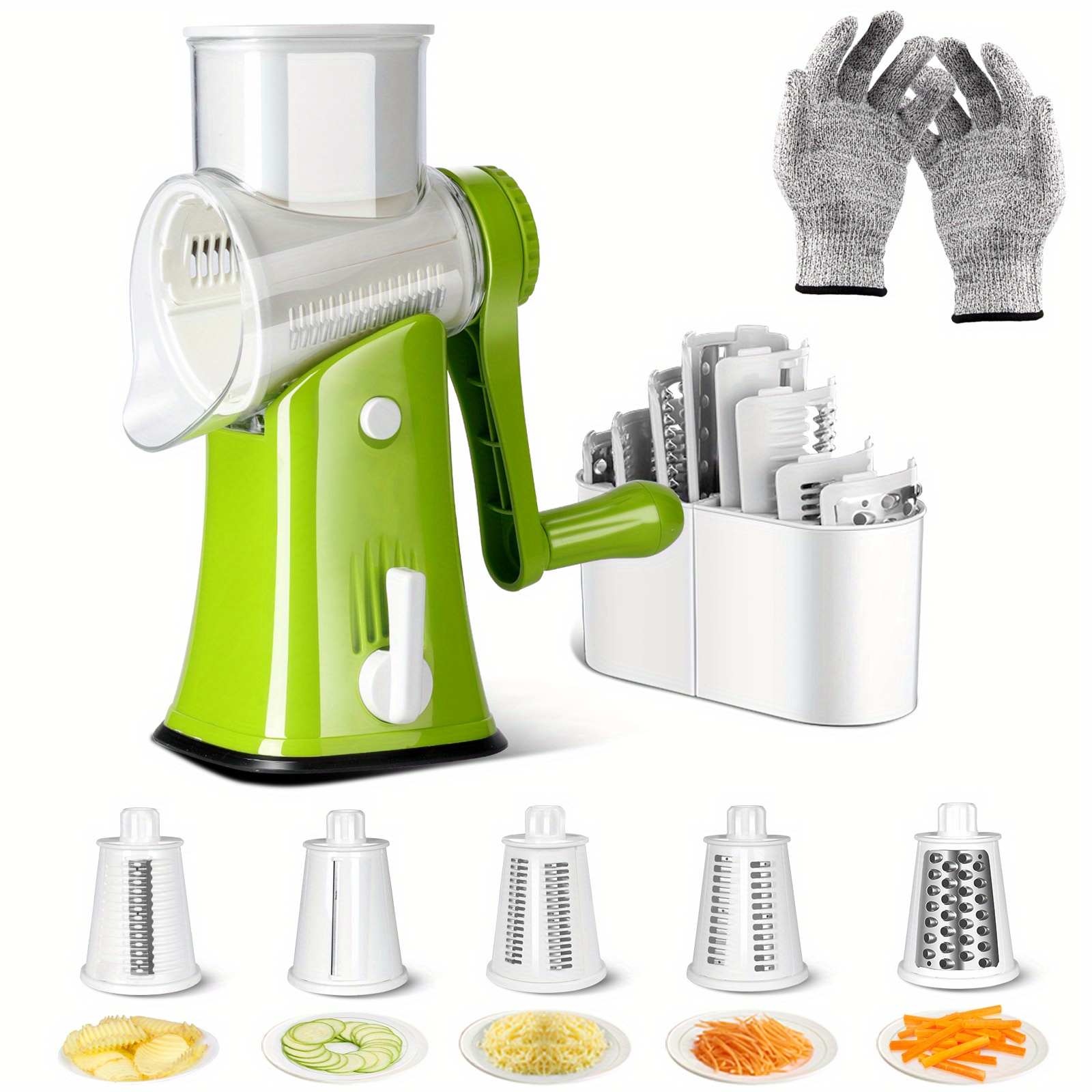

Mastertop Rotary Cheese Grater With Handle & 5 Stainless Steel Drum Blades - Manual Slicer For Cheese & Vegetables